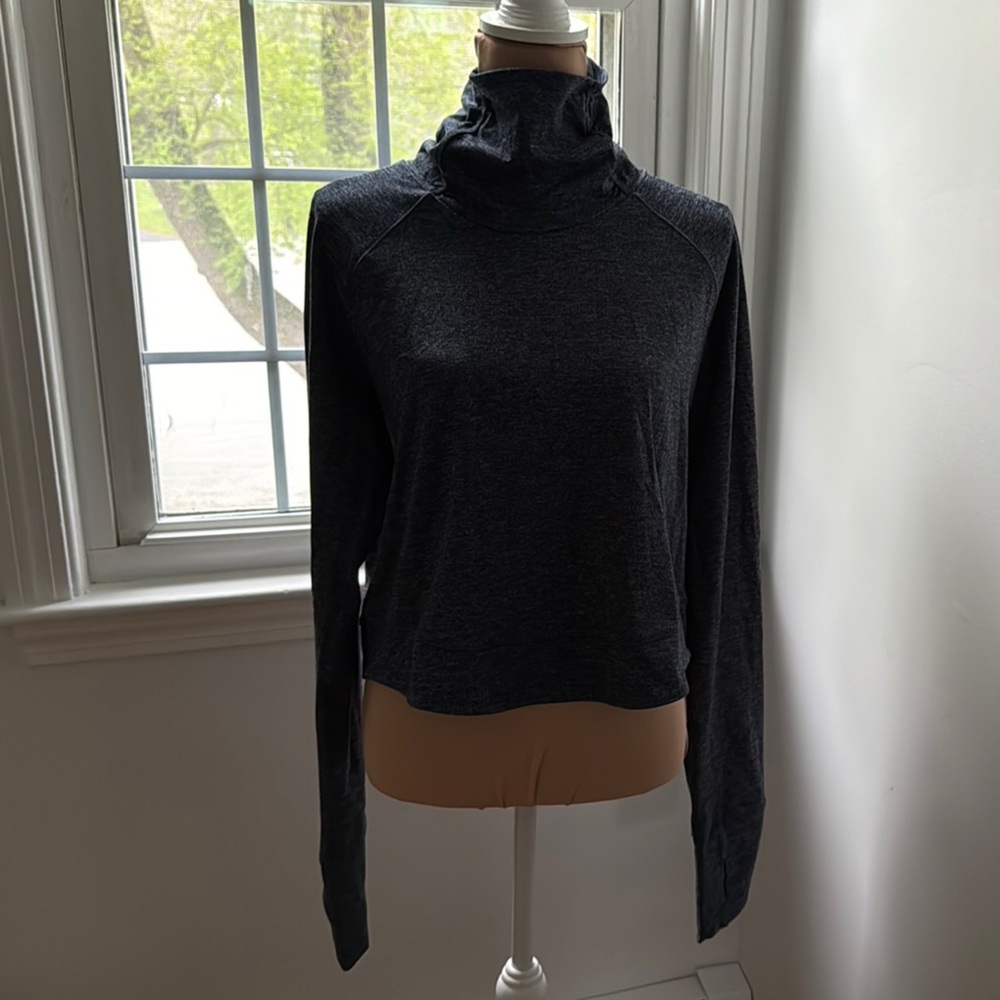 PRANA Women's Heathered Navy Ruched Turtleneck Sweater Large